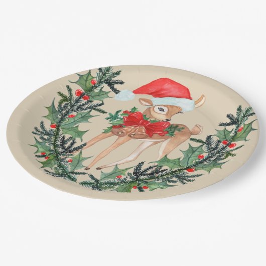 Whimsical Fawn Kreath Pappteller (Schrägansicht)