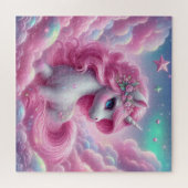 Whimsical Fee Märchen Rosa Glitzer und blaues Einh Puzzle (Horizontal)