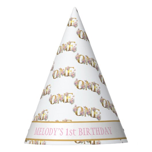 Whimsical Feengarten 1. Geburtstag Partyhütchen (Vorderseite)