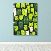 Whimsical Feline Delight - Green Doodle Cat Lover Leinwanddruck (Insitu (Holzboden))