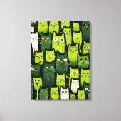 Whimsical Feline Delight - Green Doodle Cat Lover Leinwanddruck (Vorderseite)