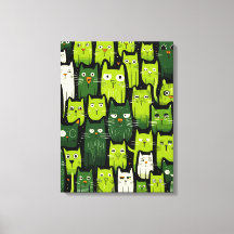 Whimsical Feline Delight - Green Doodle Cat Lover