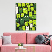 Whimsical Feline Delight - Green Doodle Cat Lover Leinwanddruck (Insitu (Wohnzimmer))
