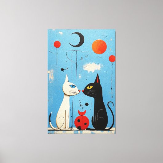 Whimsical Feline Harmony A Miró inspiriert Graphic Leinwanddruck (Vorderseite)