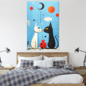 Whimsical Feline Harmony A Miró inspiriert Graphic Leinwanddruck (Insitu (Schlafzimmer))