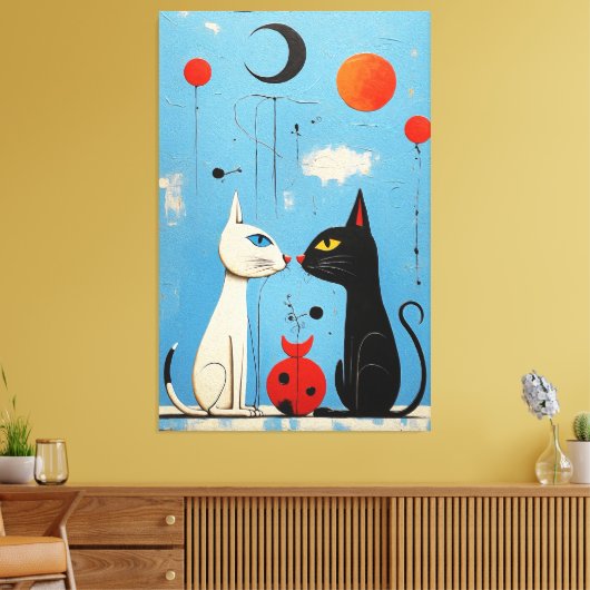 Whimsical Feline Harmony A Miró inspiriert Graphic Leinwanddruck (Insitu (Wohnzimmer))