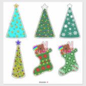 Whimsical Felt Look Christmas Trees & Stockings Aufkleber (Blatt)