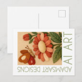 Whimsical Felted Butterfly and Flower Folk Art Postkarte (Vorne/Hinten)