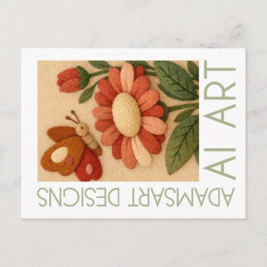 Whimsical Felted Butterfly and Flower Folk Art Postkarte (Vorderseite)