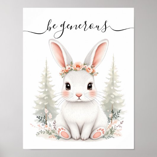 Whimsical Feminine Baby Hare Woodland Kinderzimmer Poster (Vorne)