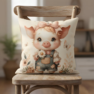 Whimsical Ferkel in Pastell-Overall Peach Kissen