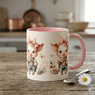 Whimsical-Ferkel in Pastell-Overall Peach Tasse