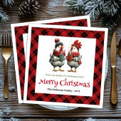 Whimsical festive chickens napkin with custom name serviette