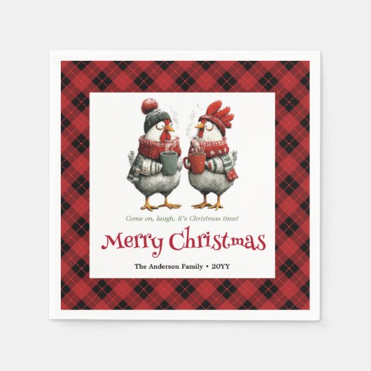 Whimsical festive chickens napkin with custom name serviette (Vorderseite)