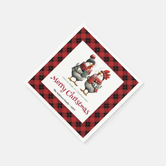 Whimsical festive chickens napkin with custom name serviette (Ecke)
