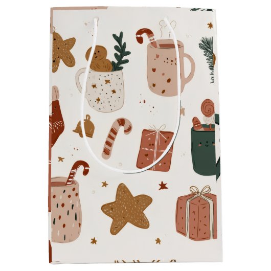 Whimsical Festive Christmas Pattern Gift Bag Mittlere Geschenktüte (Vorderseite)