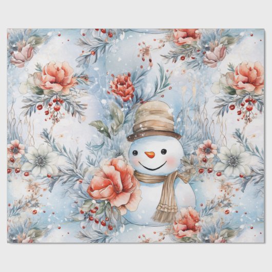 Whimsical Festive Floral Snowman Decoupage Geschenkpapier (Flach)