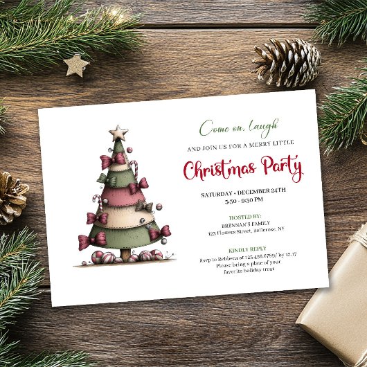 Whimsical festive tree modern holiday invitation einladung