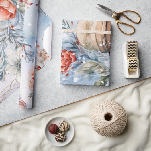 Whimsical Festive Vintag Floral Snowman Geschenk Geschenkpapier (Kunsthandwerk)