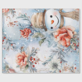 Whimsical Festive Vintag Floral Snowman Geschenk Geschenkpapier (Flach)