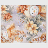 Whimsical Festive Vintag Floral Snowman Geschenk Geschenkpapier (Flach)