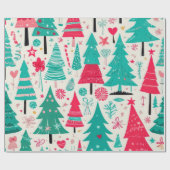 Whimsical Festive Weihnachtsbaum Muster Geschenkpapier (Flach)