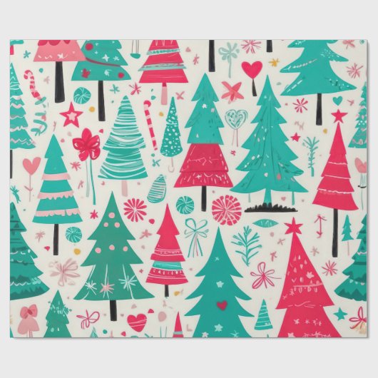 Whimsical Festive Weihnachtsbaum Muster Geschenkpapier (Flach)