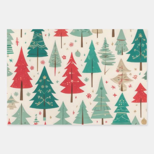 Whimsical Festive Weihnachtsbaum Muster Geschenkpapier Set (Vorderseite 3)
