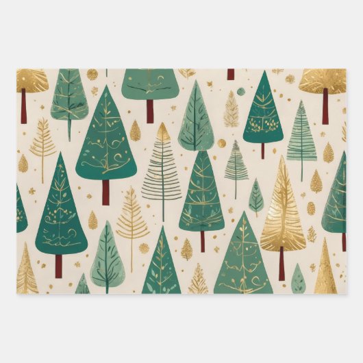Whimsical Festive Weihnachtsbaum Muster Geschenkpapier Set (Vorderseite 2)