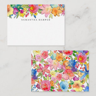 Whimsical Fette Farbige Florale Wasserfarbe Mitteilungskarte