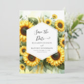 Whimsical Field Sunflower Wedding Save The Date (Stehend Vorderseite)