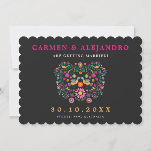 Whimsical Fiesta Blumenkranz Save the Date Einladung (Rückseite)