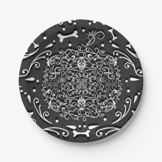 Whimsical Filigree Pumpkin & Bones Vintag Chalk Pappteller (Vorderseite)