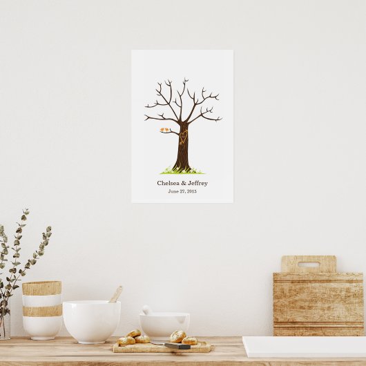 Whimsical Fingerprint Tree mit Lovebirds Poster (Küche)