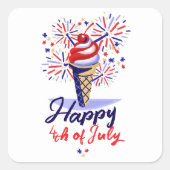 Whimsical Fireworks Ice Cream Cone 4. Juli Quadratischer Aufkleber (Vorderseite)