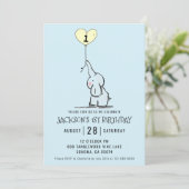 Whimsical First Birthday | Elephant Blue Einladung (Stehend Vorderseite)