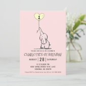 Whimsical First Birthday | Elephant Pink Einladung (Stehend Vorderseite)