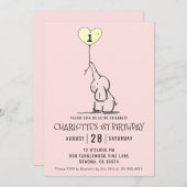 Whimsical First Birthday | Elephant Pink Einladung (Vorne/Hinten)