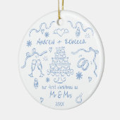 Whimsical First Weihnachten verheiratet handgezeic Keramik Ornament (Links)