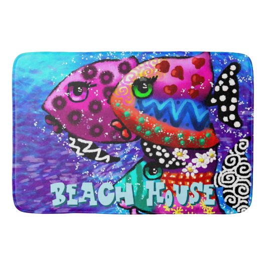 Whimsical Fish Trio Colorful Nautical Personalisie Badematte (Vorderseite)