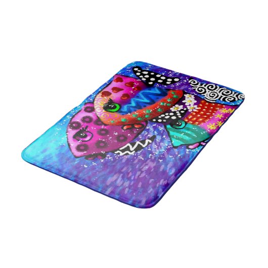 Whimsical Fish Trio farbenfroh Abstrakt nautic Badematte (Schrägansicht)