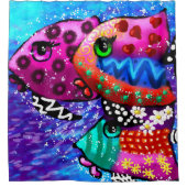 Whimsical Fish Trio farbenfroh Abstrakt nautic Duschvorhang (Vorderseite)