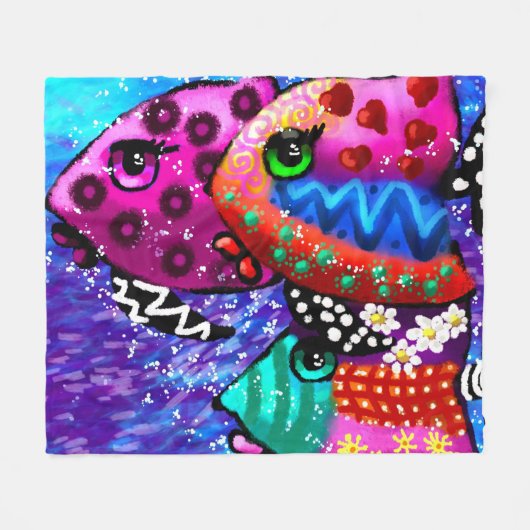 Whimsical Fish Trio farbenfroh Abstrakt nautic Fleecedecke (Vorderseite (Horizontal))