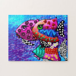 Whimsical Fish Trio farbenfroh Abstrakt nautic Puzzle