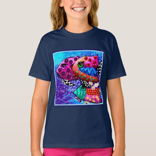 Whimsical Fish Trio farbenfroh Abstrakt nautic T-Shirt (Vorderseite)