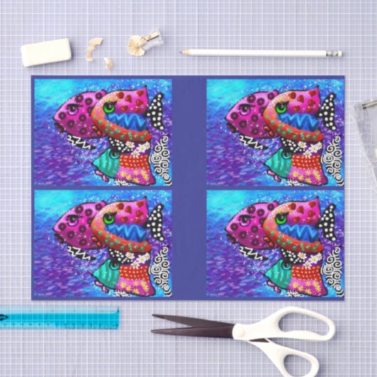 Whimsical Fish Trio Funky Decoupage Seidenpapier (Handwerk)
