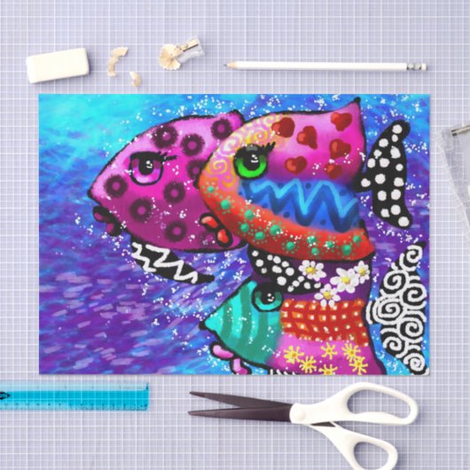Whimsical Fish Trio Funky Decoupage Seidenpapier (Handwerk)