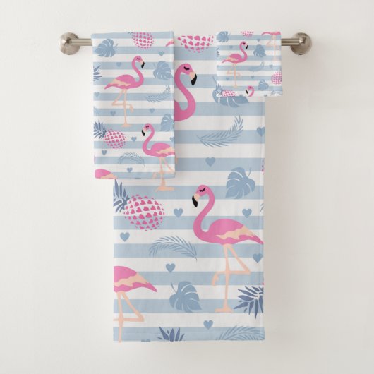 Whimsical Flamingo & Ananas Muster Badhandtuch Set (Insitu)