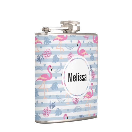 Whimsical Flamingo & Ananas Muster Flachmann (Rechts)