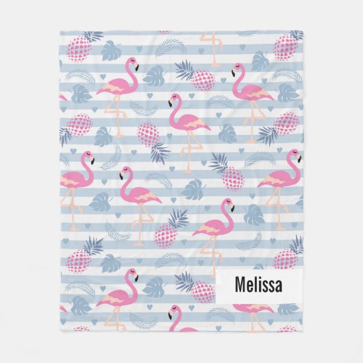 Whimsical Flamingo & Ananas Muster Fleecedecke (Vorderseite)